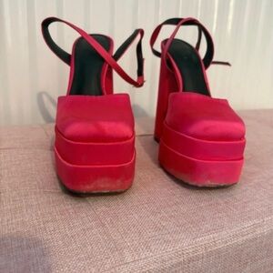 ASOS Red Satin Platform Slingback Heels